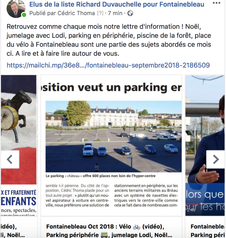 Lettre d’info Oct. 2018 : Vélo (vidéo), Parking périphérie, jumelage Lodi, Noël, Piscine de la Forêt
